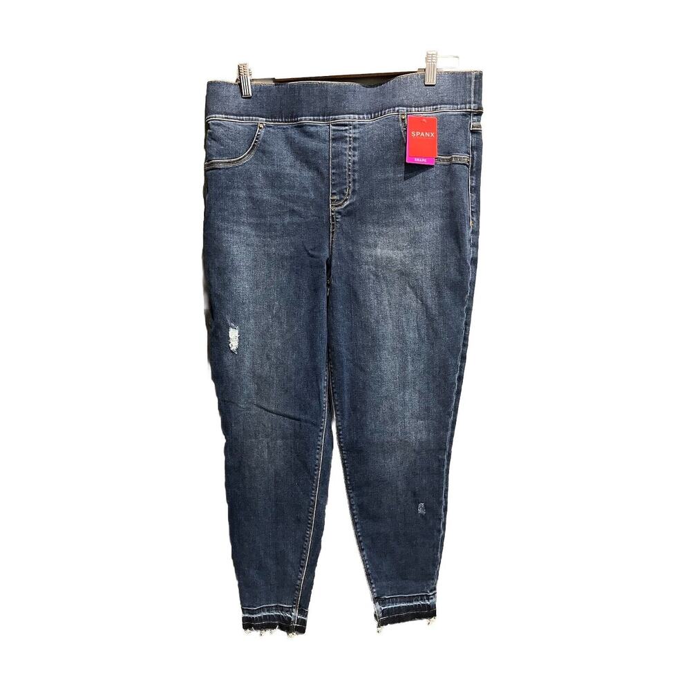 Spanx Medium Wash Distressed Denim Legging Women's Pull On Jeans Size 2XL